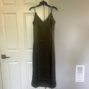 Olive green satin dress S/M